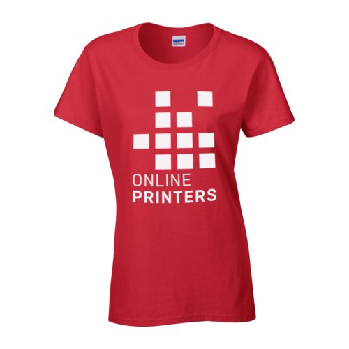 Rd bomulds T-shirt til kvinder med korte rmer.