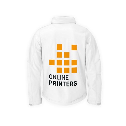 Hvid softshell jakke lavet af polyester og elastan til mnd.
