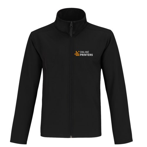 Sort softshelljakke i polyester-elastanblanding med fuld lynls.