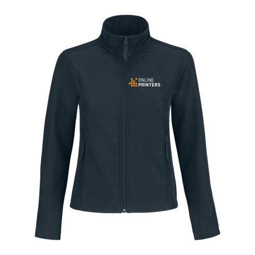 Navybl softshelljakke lavet af polyester-elastanblanding med lynls og lommer.
