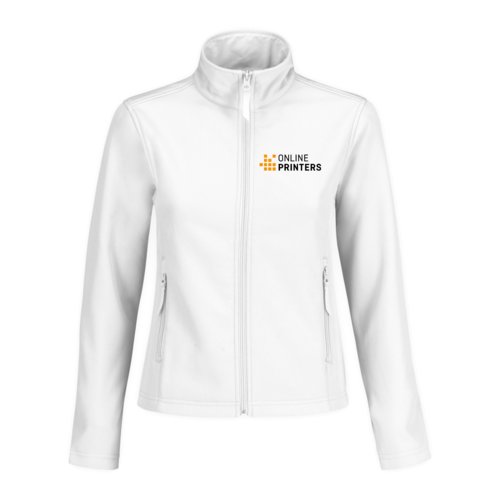 Hvid softshell jakke i polyester-elastan til damer med lynlslommer.