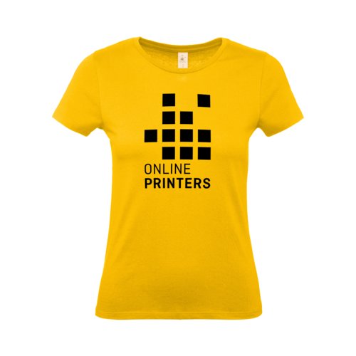 Gyldengul bomulds-T-shirt til damer med korte rmer.