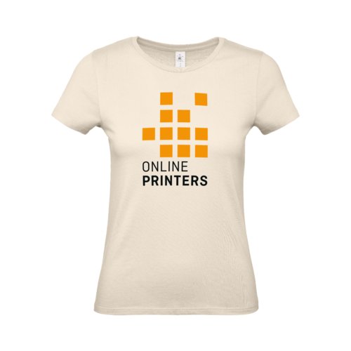 Beige bomulds-T-shirt til damer med korte rmer.