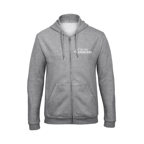 Grmeleret sweatshirtjakke i polyester-bomuldsblanding med fuld lynls og htte.