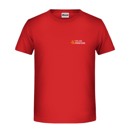 Rd bomulds T-shirt til brn med korte rmer og rund hals.