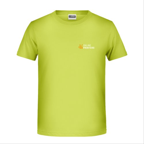Neongul bomulds-T-shirt med korte rmer og rund hals.