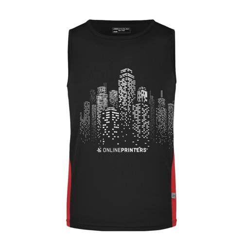 Sort og rd polyester tanktop til mnd.