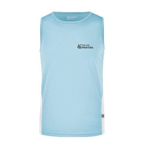 Lysebl og hvid polyester tanktop til mnd.