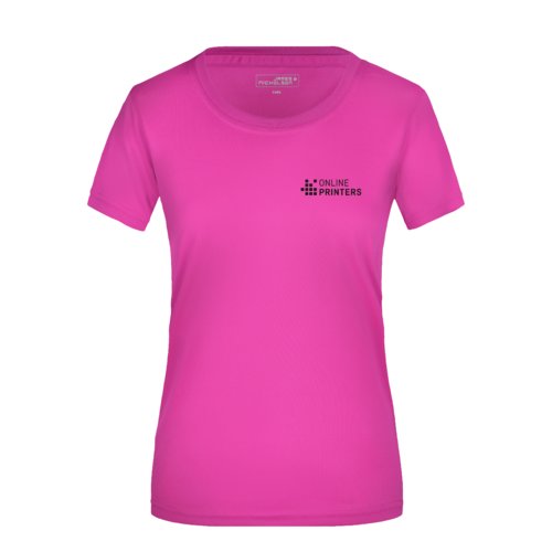 Pink polyester T-shirt til damer med korte rmer.