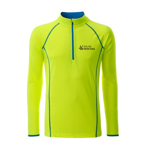 Neongul polyester langrmet trje med kort lynls.