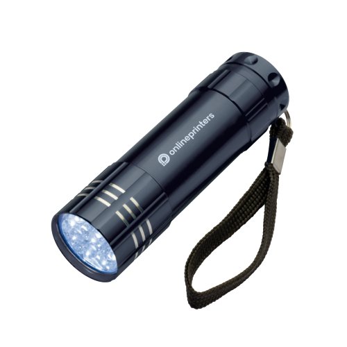 Sort metal LED-lampe med hndrem.