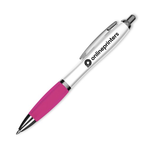 Pink plastikkuglepen med clip og trykmekanisme.