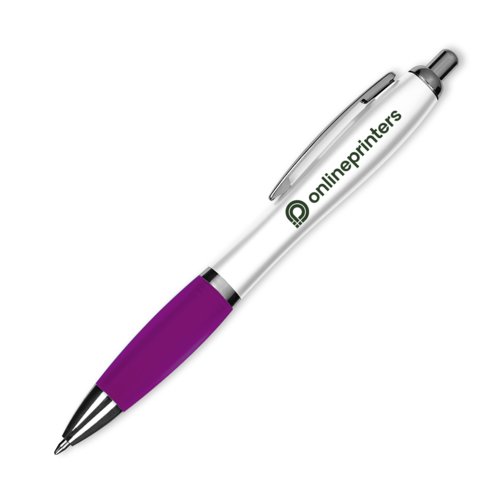 Violet plastik-kuglepen med clip og trykmekanisme.
