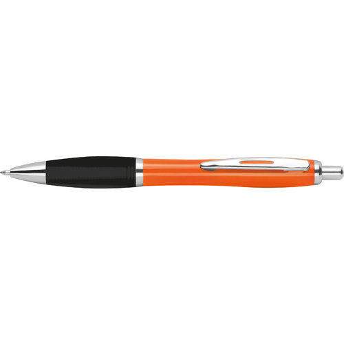 Orange ABS kuglepen med klips og trykmekanisme.