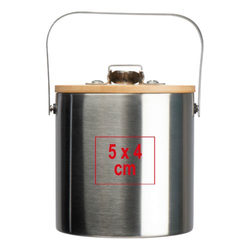 Slvfarvet metalisspand med bambuslg og hndtag.