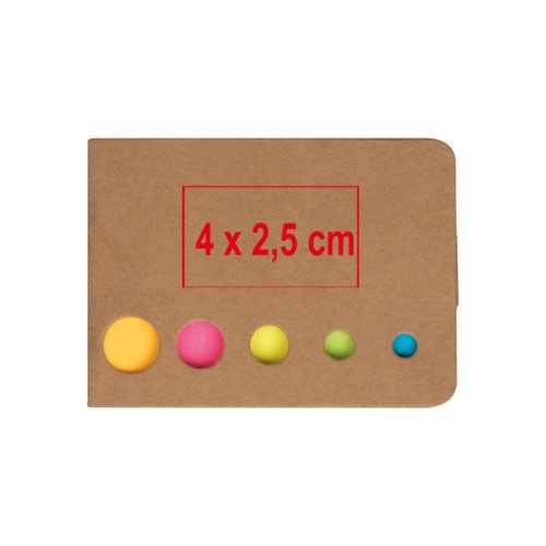 Papir sticky note st med runde sticky markrer i forskellige farver.