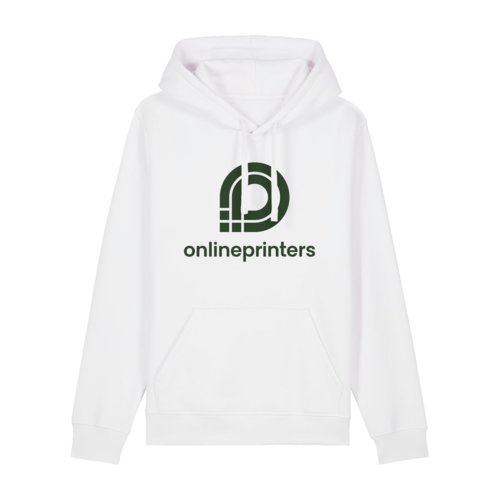 Hvid stofhttetrje med htte og kngurulomme. Unisex snit.