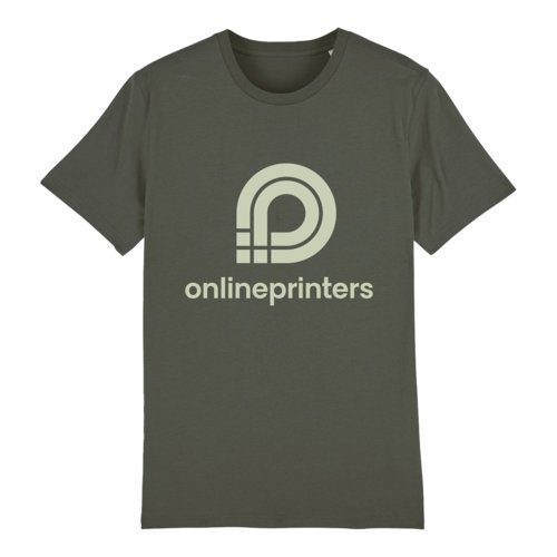 Khaki bomulds-T-shirt, unisex-pasform, med korte rmer.