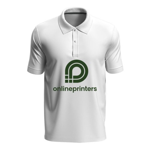Hvid unisex poloshirt i bomuld med korte ærmer og knaplukning.