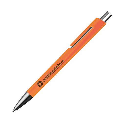 Orange kuglepen med clip og trykknap.