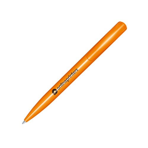 Orange plastik kuglepen med poleret finish og klip.