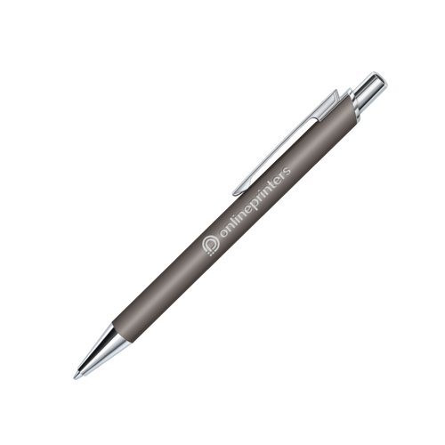 Gr kuglepen i plastik med soft-touch overflade og klips.