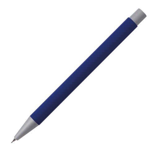 Bl trykblyant med metalelementer og stift.