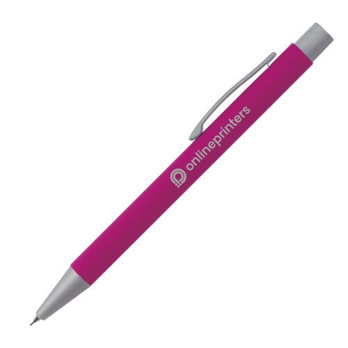 Pink trykblyant med clip og stift.
