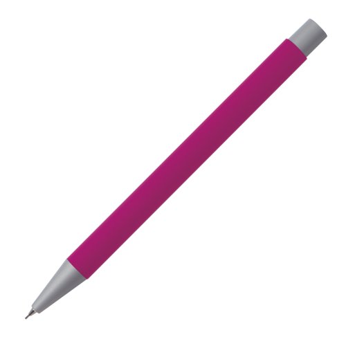Pink trykblyant med metalelementer og mnster.