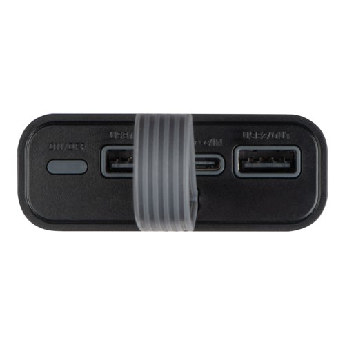 Transparent powerbank med flere USB-porte.