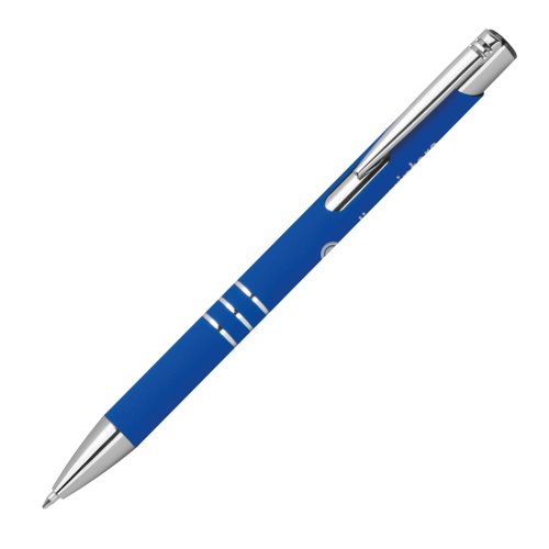 Bl gelpen med klips og trykknap.