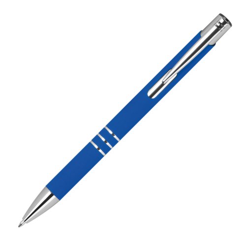 Bl gelpen med metalelementer og trykmekanisme.