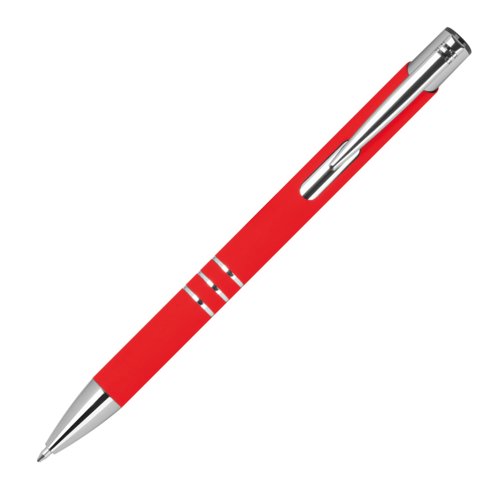 Rd gelpen med klips og trykknap.