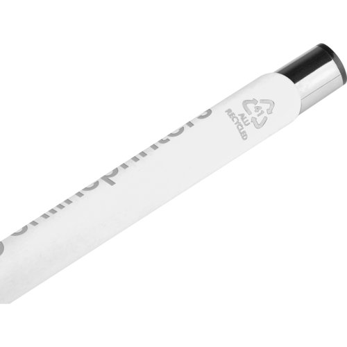 Hvid gelpen med metalelementer og htte.