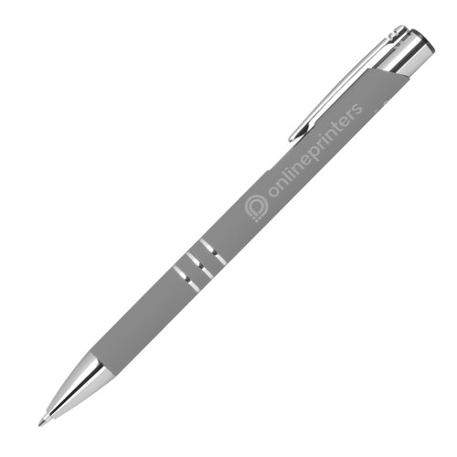 Antracitfarvet gelpen med klips og trykknap.