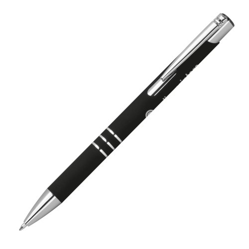 Sort gelpen med mnster, klips og trykmekanisme.