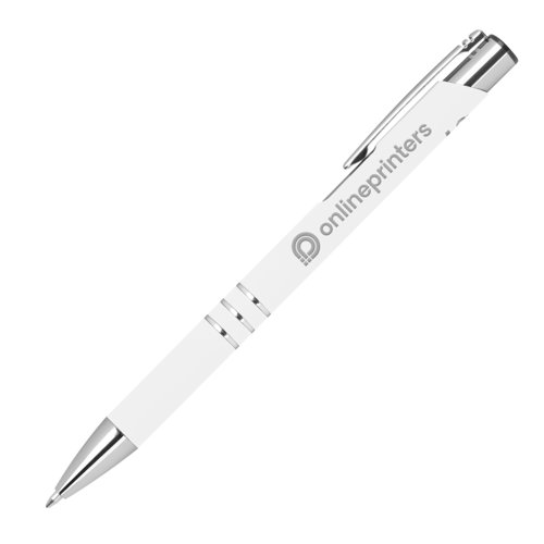 Hvid gelpen med klips og trykmekanisme.