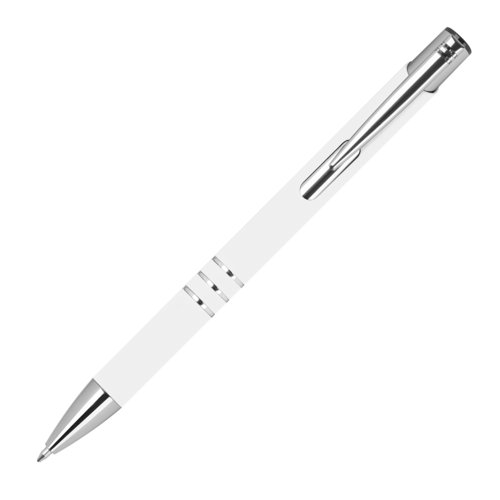 Hvid gelpen med klips og trykmekanisme.