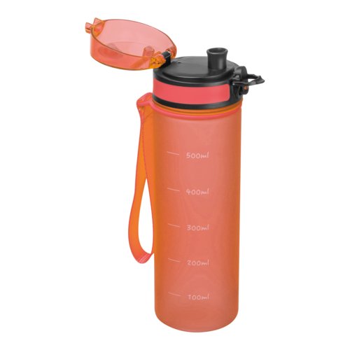 Orange Tritan-drikkeflaske med skruelg og brerem.