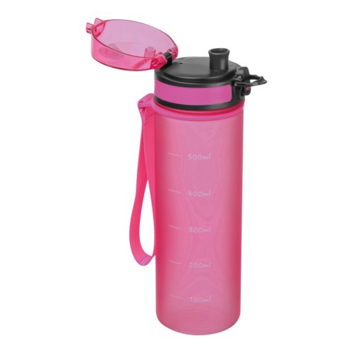 Pink Tritan drikkeflaske med brestrop og lukning.