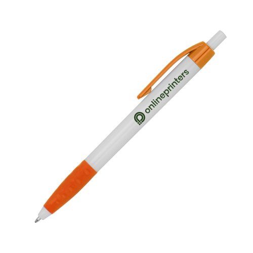 Orange plastik kuglepen med klips og trykknap.