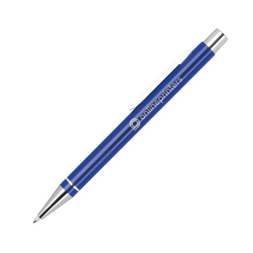 Bl gelpen med clip og trykmekanisme.