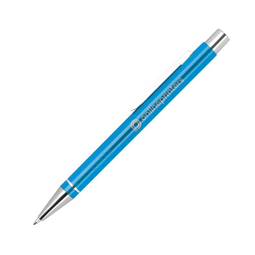 Turkis gelpen med klips og trykmekanisme.