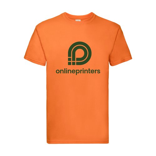Orange bomulds-T-shirt til mnd med korte rmer.