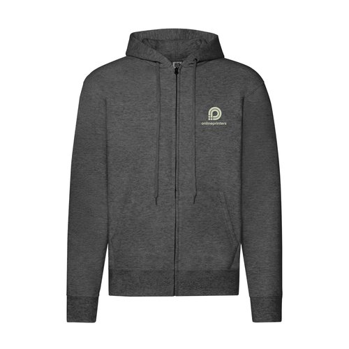 Mrkegrmeleret sweatshirt i bomuldsblanding med htte og fuld lynls.