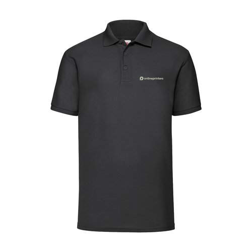 Sort poloshirt i blandet stof med korte rmer og knaplukning.