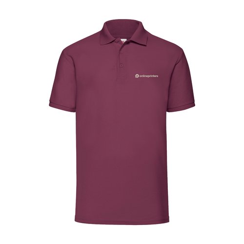 Burgunderfarvet pique poloshirt i polyester-bomuldsblanding med korte rmer.