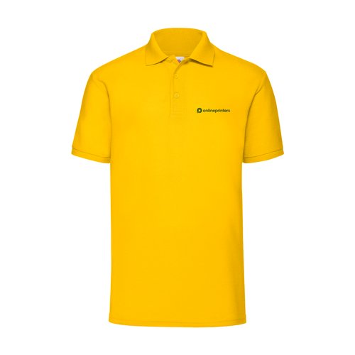 Gul polyester-bomuldspiqu poloshirt med kort knapstolpe.