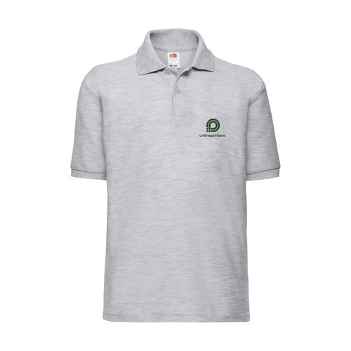 Grmeleret brnepoloshirt i polyester-bomuldsblanding med korte rmer.