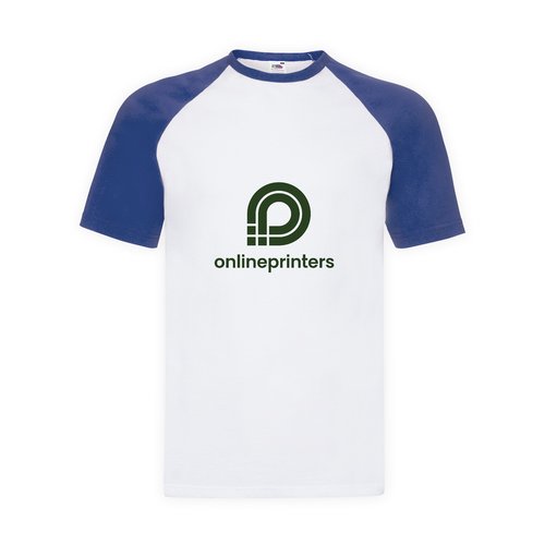 Hvid/bl bomulds T-shirt med korte raglanrmer.